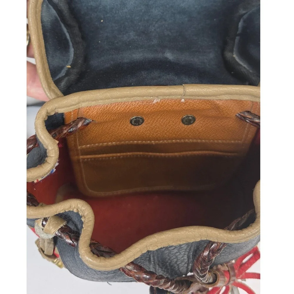 Dooney & Bourke Vintage Teton AWL Red Navy Leather Backpack Drawstring‎ Bag